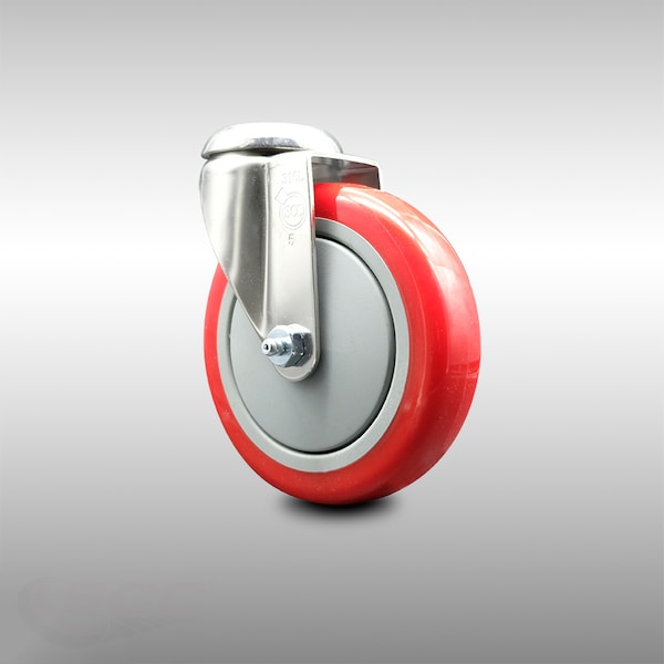 5 Inch 316SS Red Polyurethane Wheel Swivel Bolt Hole Caster